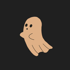 Cute and friendly ghost trying to scare. Spooky phantom flying to Halloween. Cartoon flat isolated vector illustration