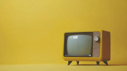 Vintage yellow television on a bright yellow background