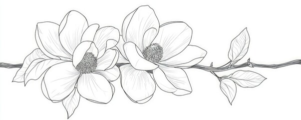Magnolia flower coloring page in elegant line art
