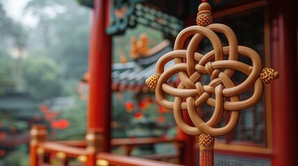 Close-up of a traditional Chinese knot decoration.