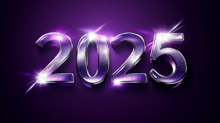 A vibrant, sparkling representation of the year 2025, designed with a purple background and shining effects.
