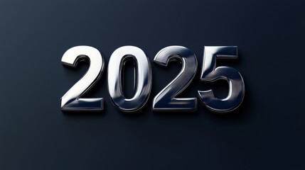 A shiny, three-dimensional representation of the year 2025 against a dark background, symbolizing future aspirations.