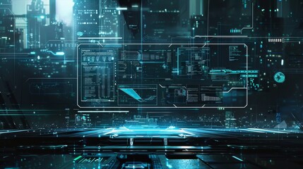 Futuristic sci fi hud interface with illuminated zones and depth in a digital setting