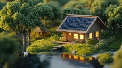 Obraz premium Charming Eco-Friendly Cabin Surrounded by Nature: A Sustainable Retreat with Scenic Views