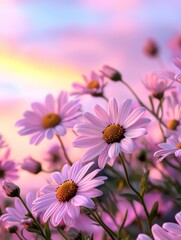 Fototapeta premium Pastel Daisies Blooming Under a Soft Sky