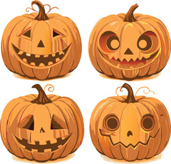 Four Carved Pumpkins With Spooky Faces