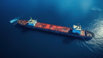 Large cargo vessel navigating calm ocean waters in daylight