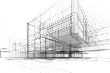 Fototapeta premium Modern architectural design in a line art 3D perspective.