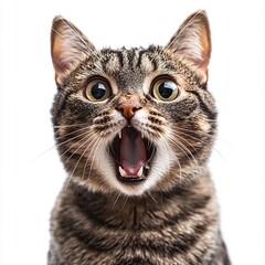 Fototapeta premium A cat displays a mix of annoyance and shock, captured in a humorous and thrilled expression. This image showcases the amusing and unpredictable nature of feline emotions.