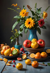 still life with fruits and flowers © Yaniel