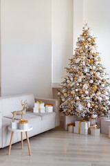 An Elegant Christmas Tree beautifully positioned in a Modern Living Room, adorned with Gifts
