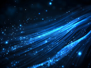 Obraz premium Blue fiber optic lines with white dots on black background vector illustration design, technology, and internet concept design