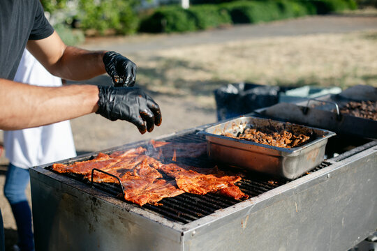 Cooking Meat on Outdoor Grill for Tacos