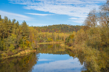 Autumn Color Reflections at the Lake. Vintage effect.