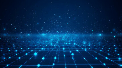Blue technological background design with glowing connection lines and a grid floor vector presentation design illustration design