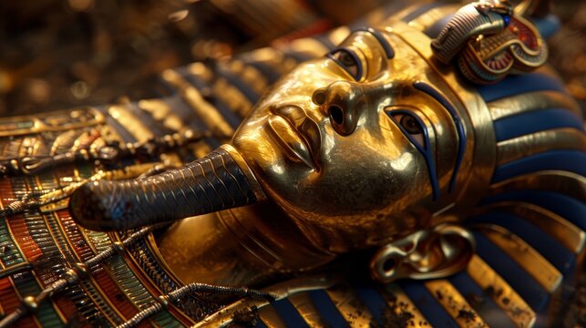 Stunning close up of pharaoh tutankhamun s golden sarcophagus with ornate hieroglyphics