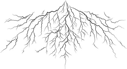 Lightning discharges, Lightning between clouds and ground, Strokes of cloud to ground lightning strike realistic contour, outline lines drawn on a white background