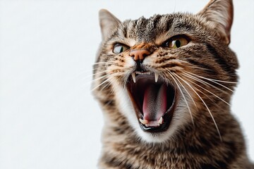 Naklejka premium A cat displays a mix of annoyance and shock, captured in a humorous and thrilled expression. This image showcases the amusing and unpredictable nature of feline emotions.