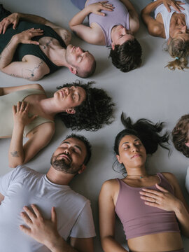 Lying Group Yoga Meditation With Eyes Closed