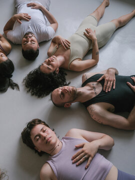 Lying Group Yoga Meditation With Closed Eyes