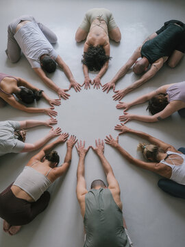 Anonymous Group Yoga Prayer Circle Overhead