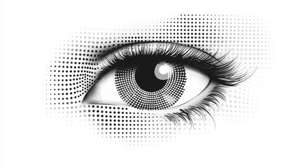 Vector illustration of a halftone human eye on a white background. -