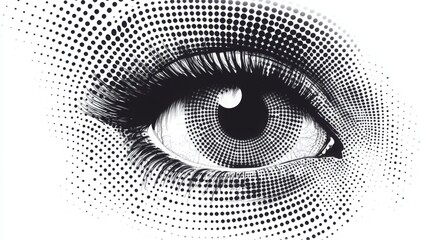 Vector illustration of a halftone human eye on a white background. -