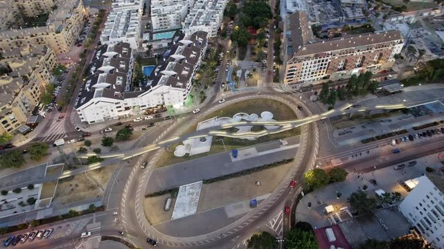 Observing Urban Landscape Intersection and Contemporary Buildings in Aerial Perspective, San Pedro Alcantara, Marbella, Malaga, Andalucia, Spain