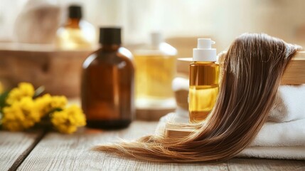 Fototapeta premium Vitamin oil hair serum, a moisturizing treatment to prevent damage. -