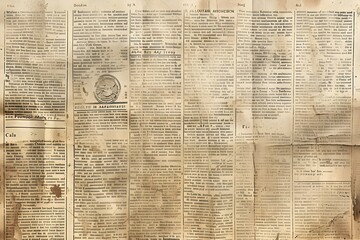 Obraz premium Collage of vintage newspapers, magazines and book pages. Retro grunge style. Aged paper texture for design for print, wallpaper, wrapping paper, textile and scrapbooking