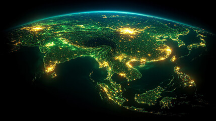 Eastern Asia symbolizes a connected technological future, illustrating networks, innovation, and the fusion of tradition and modernity in the Asian landscape