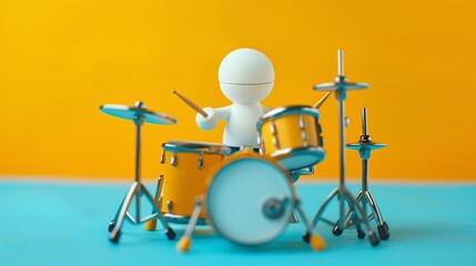 Yellow Drum Set on Blue and Yellow Background