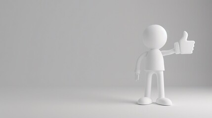 3D Character Showing Thumbs Up Gesture on White Background