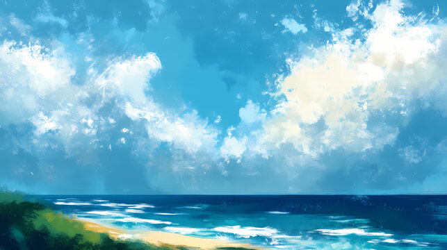 Coastal bliss: abstract seaside impressionist painting. Impressionist Sky. Illustration