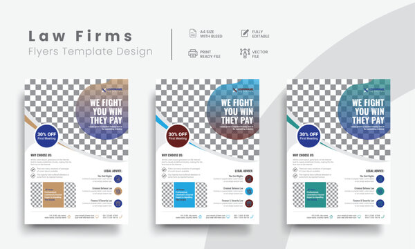 Professional law firm flyer for lawyer brand identity promotion. Modern lawyer flyer or attorney flyer with law brand marketing layout. Vol - 18