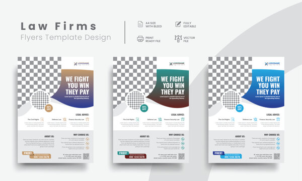 Professional law firm flyer for lawyer brand identity promotion. Modern lawyer flyer or attorney flyer with law brand marketing layout. Vol - 20