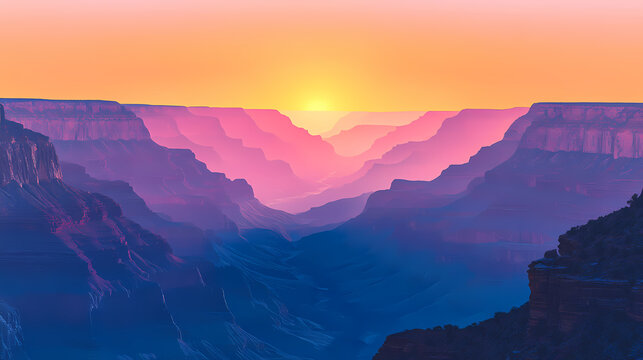 Grand canyon national park during sunrise or sunset in minimal colorful flat vector art style illustration. Canyon at Sunrise. Illustration