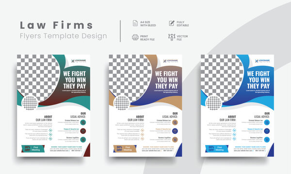 Professional law firm flyer for lawyer brand identity promotion. Modern lawyer flyer or attorney flyer with law brand marketing layout. Vol - 22