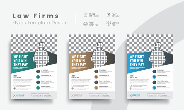 Professional law firm flyer for lawyer brand identity promotion. Modern lawyer flyer or attorney flyer with law brand marketing layout. Vol - 23