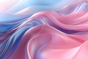 Shiny smooth luxury pink and blue silk fabric. Abstract curve and wave decorative background with copy space. Backdrop for design card, poster, banner for award, reward, Christmas, birthday, wedding