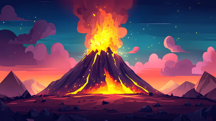 Eruption of a volcano illustration natural disasters. Erupting Volcano. Illustration