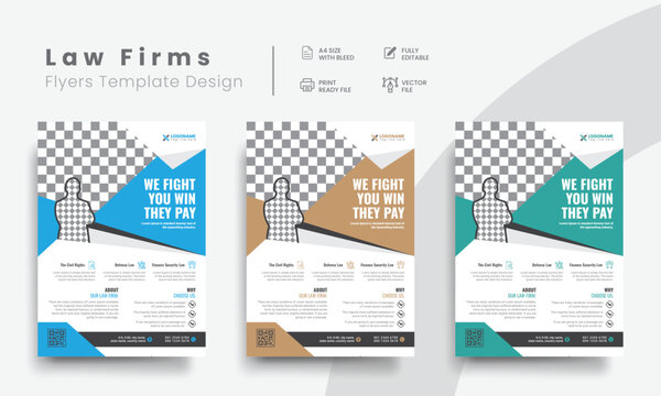Professional law firm flyer for lawyer brand identity promotion. Modern lawyer flyer or attorney flyer with law brand marketing layout. Vol - 25