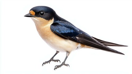 Fototapeta premium A detailed view of a barn swallow perched gracefully against a white background during daylight