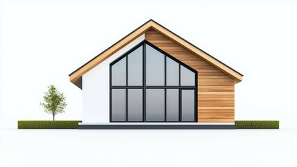 Obraz premium Modern wooden house with large windows and clean lines in a minimalist setting during daylight