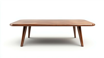 Elegant wooden coffee table with smooth lines and tapered legs in a minimalist setting