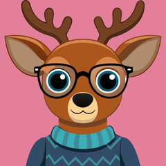  deer wearing sweater and hipster glasses; modern style; black and white, view from side high angle