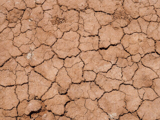 Cracked dried out ground, water less structure. Distinctive texture of yellow-grey and dark cracks.