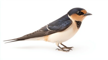 Fototapeta premium A perched swallow showcasing its vibrant colors and detailed features in a clean, well-lit environment