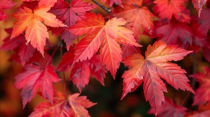 Bright red and orange maple leaves in the fall, highlighting the beauty of autumn nature and seasonal change