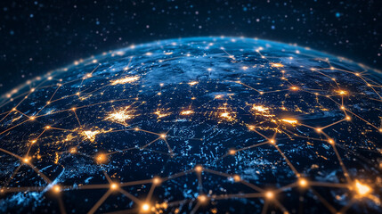futuristic background showcasing a global network, symbolizing connectivity, innovation, and the digital age. Ideal for themes of technology, globalization, and future possibilities